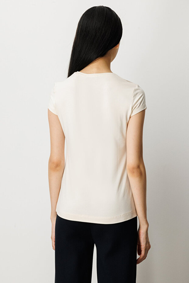 Блуза с ръкав без яка Basic Bluz - 5