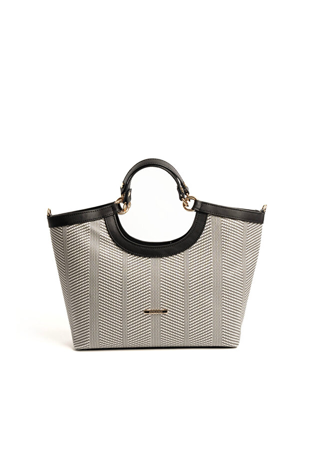 Black and White - Black Straw Women's Handbag Sp1189