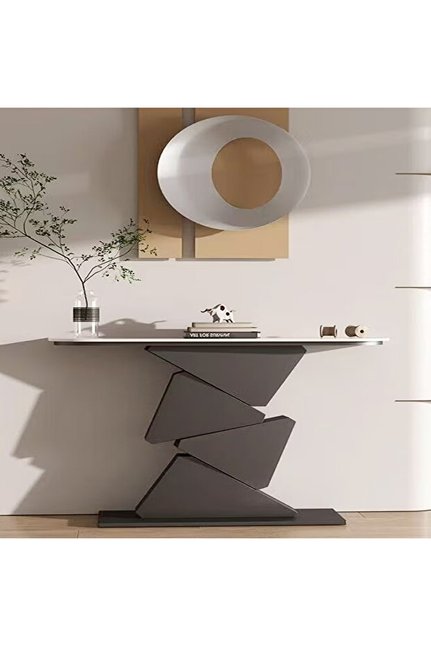 Multipurpose Use Modern Design Luxury Metal Base Console Table Glossy Rock Slab Tabletop Sofa Side - 1