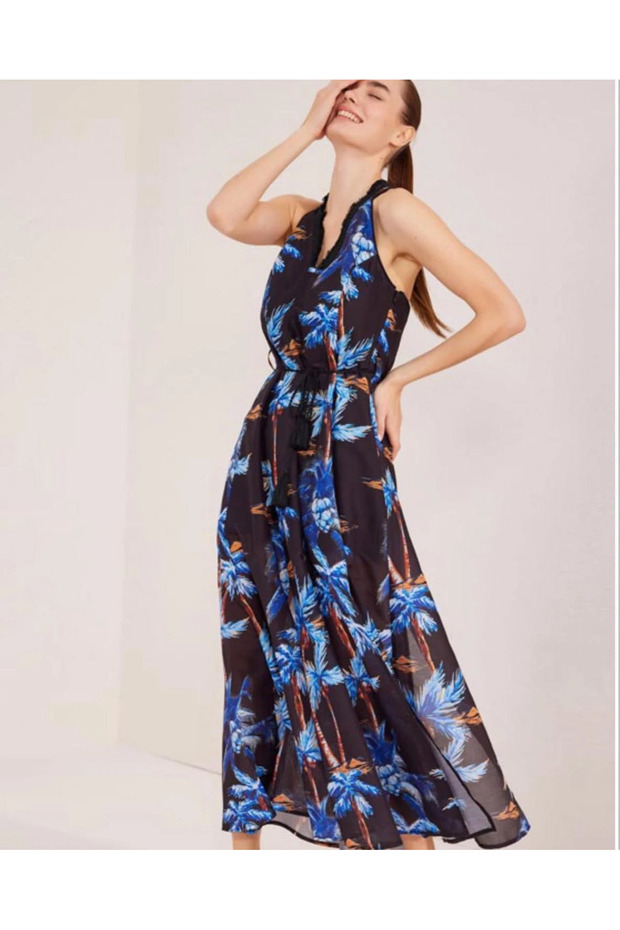 Palm Pattern Long Dress - 2