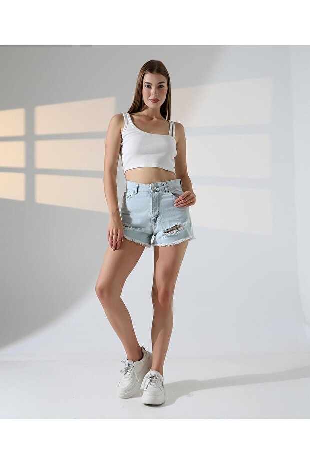Kadın Lazerli Kot Şort - 5