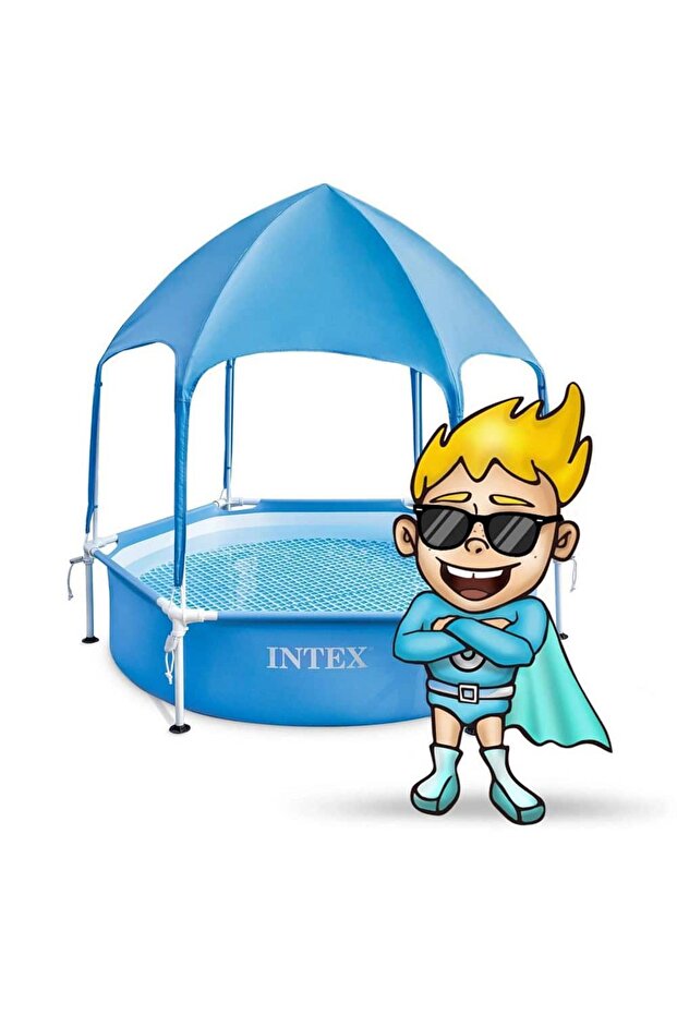 Intex swimming pool, with frame and roof, durable 3-layer PVC material, round shape, capacity... - 4