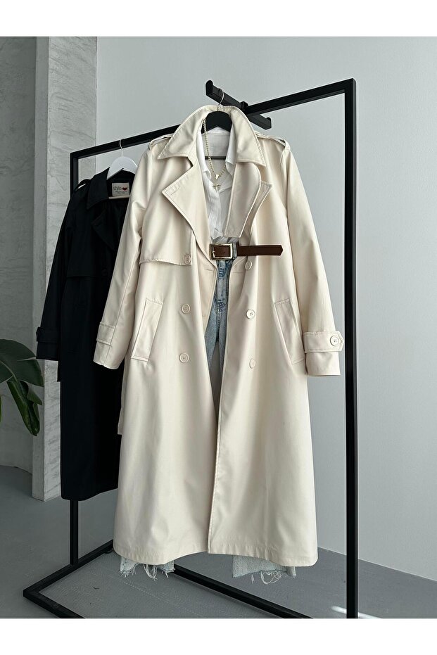 Double Breasted Collar Off White Trench Coat