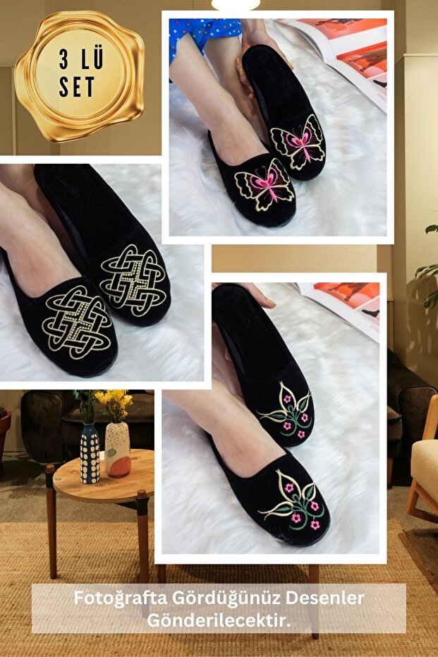 Набір з 3 пар жіночих зимових капців Повсякденні домашні капці Гостьовий набір капців для нареченої Набір з 3 пар капців - 1