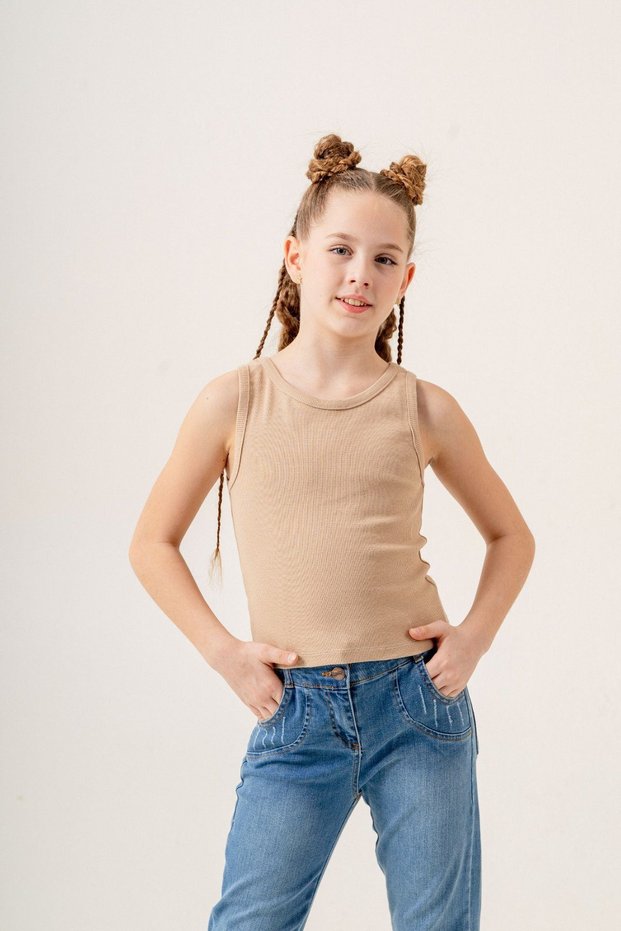 4-15 Years Happy Luna Girl's Zero Sleeve T-Shirt-Latte