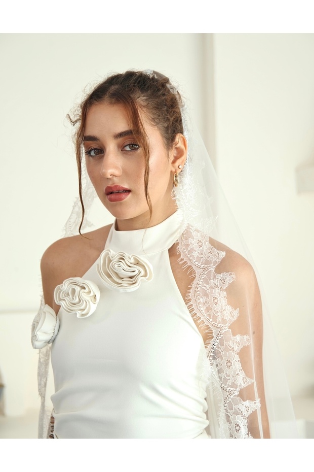 2 mt Fransız dantel duvak - 3