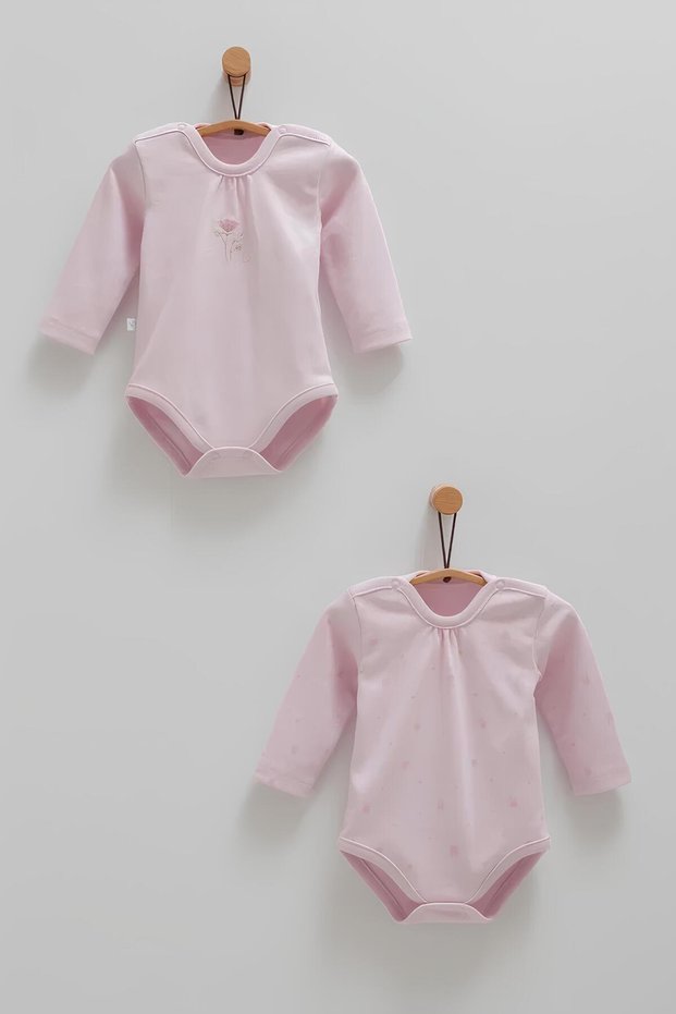 Cute Rabbi̇t Baby Girl Double Long Sleeve Body - Lila