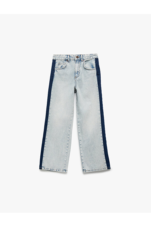 Wide Leg Jean Pants with Cotton Stripe Detail