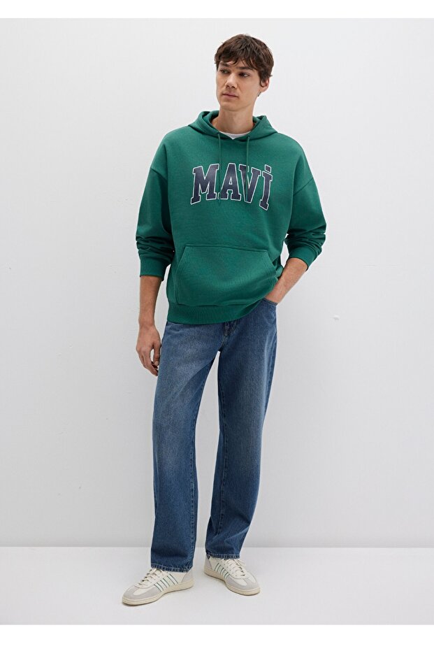 logo baskılı kapüşonlu oversiz sweatshirt - 2