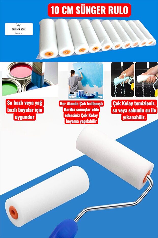 10’CM YÜKSEK KALİTELİ SÜNGER PARMAK RULO YEDEK BAŞLIĞI (50 ADET ) - 5