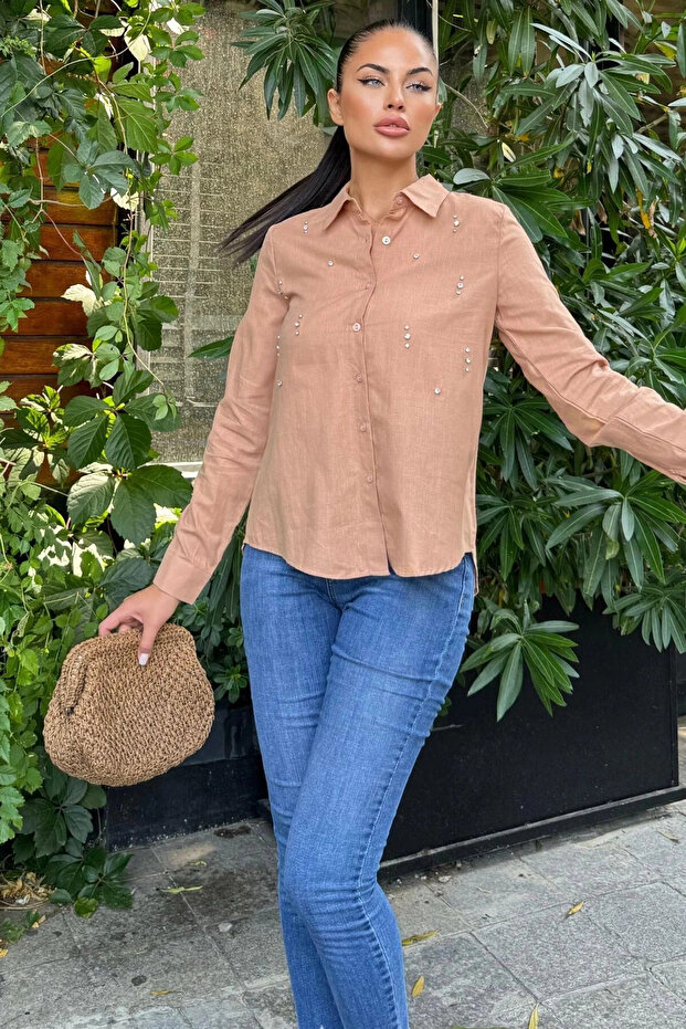 Stone Brown Classic Linen Cotton Blouse