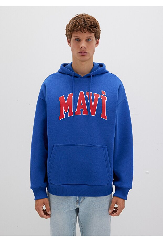logo baskılı kapüşonlu oversiz sweatshirt - 2
