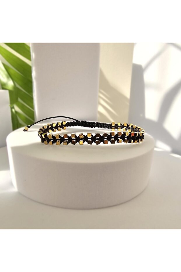 Adjustable bracelet "Gold Cube Hematite" - 4