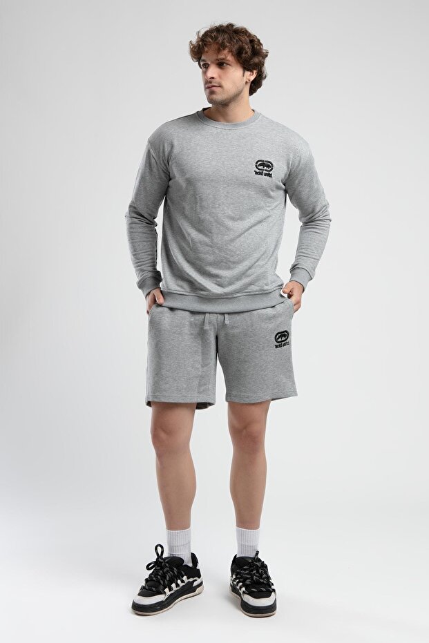 MALCOLM Gri Örme Şort Nakışlı Standard Fit Erkek Örme Şort - 1