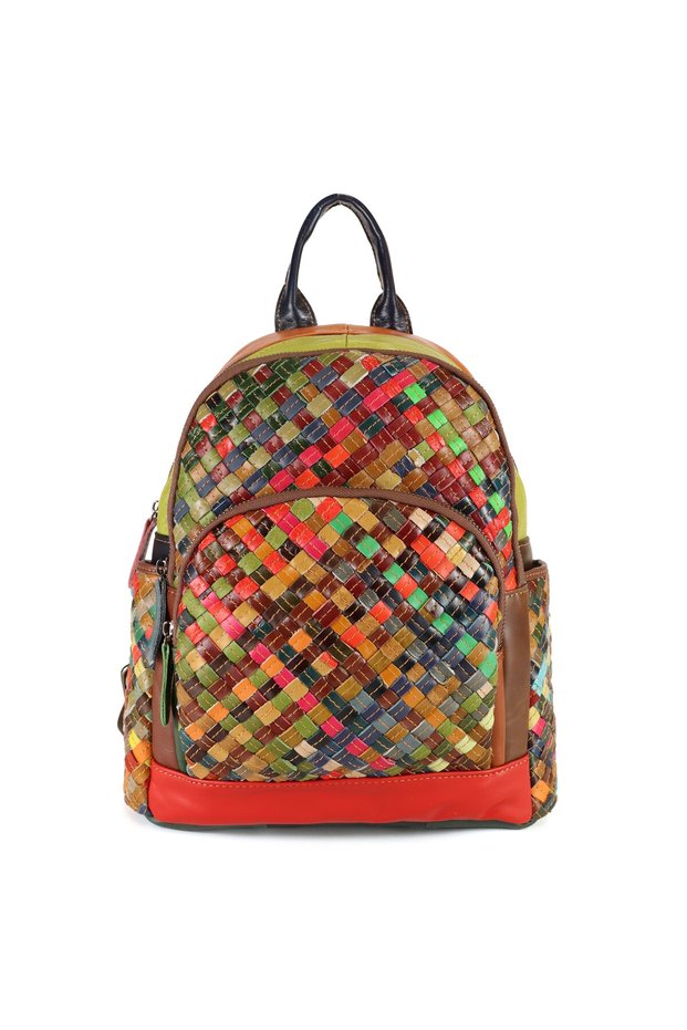 Rucsac dama multicolor din piele naturala