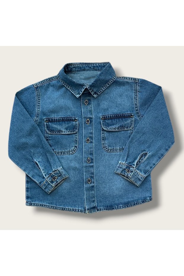 Children's Jeans Denim Shirt Washed Jeans with Pocket Detail