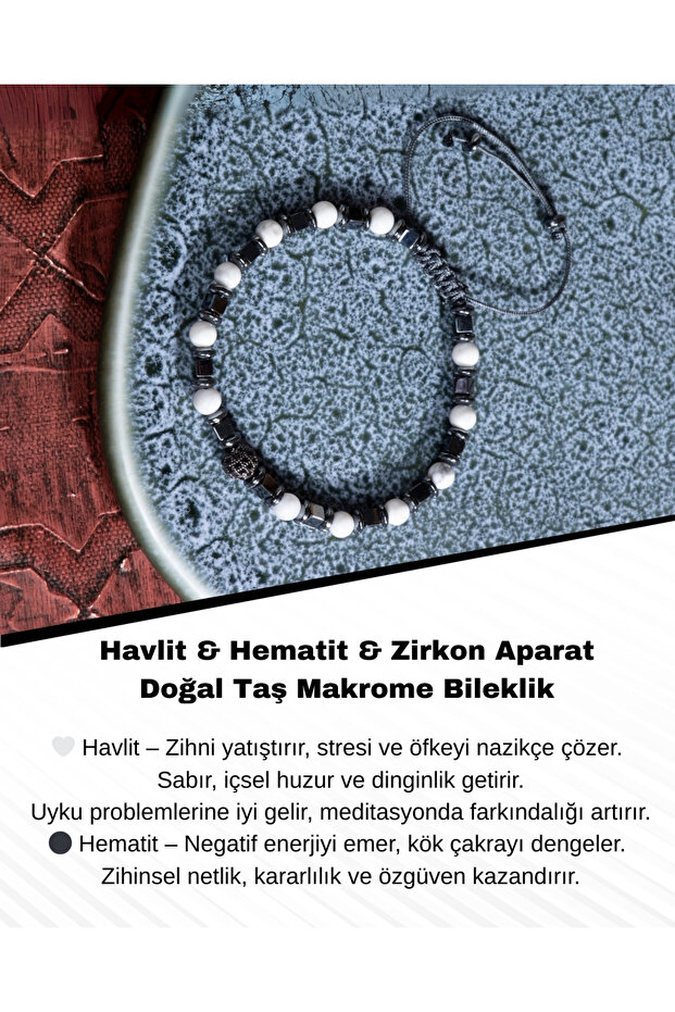 Havlit & Hematite & Zircon Apparatus Natural Stone Macrame Bracelet