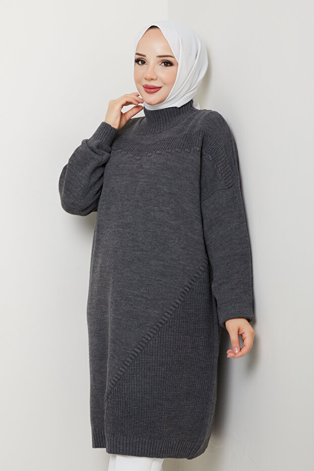 Women's Half Turtleneck Knitted Detailed Knitwear Tunic