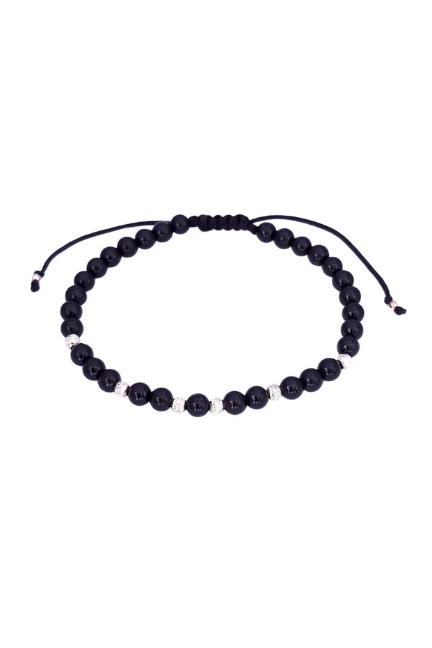 Adjustable bracelet "Onyx Silver Slashed" with onyx and 925 silver