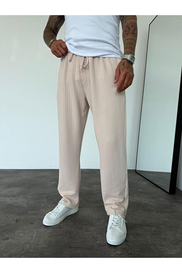 Cream Embossed Patterned Tracksuit - 1