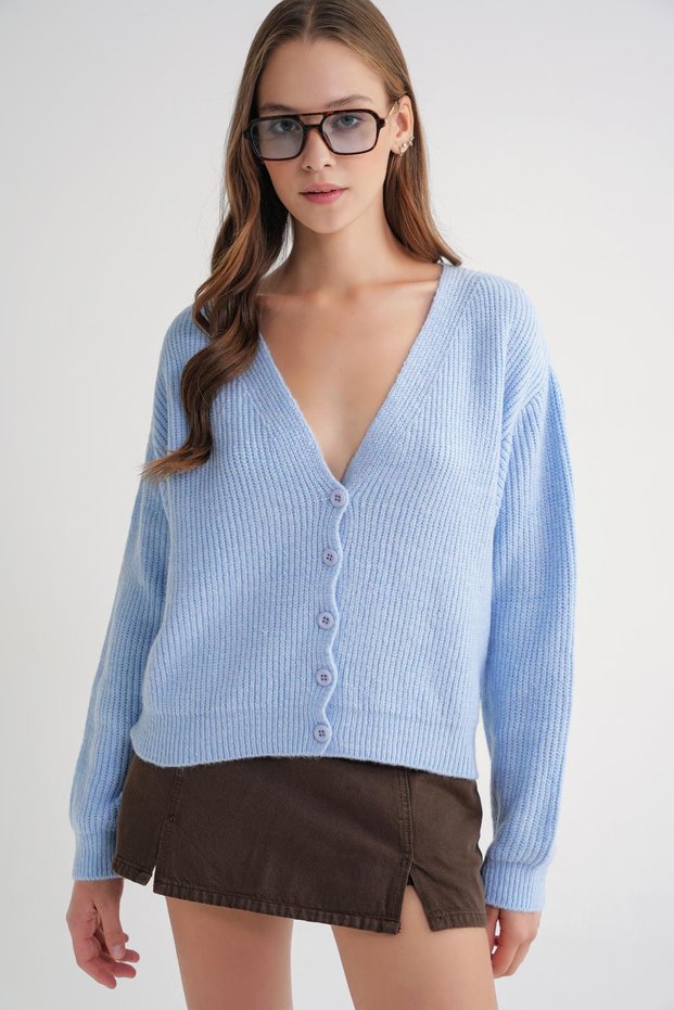 6943 Women's V-Neck Thessaloniki Cardigan Baby Blue