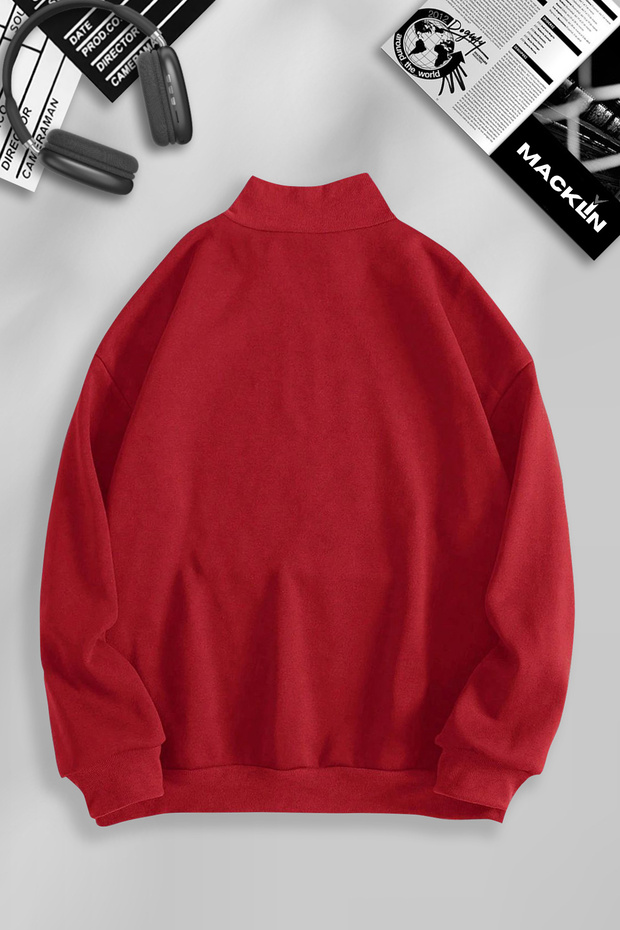 سويت شيرت أساسي بياقة مطبوعة وسحاب نصف سحاب - 2