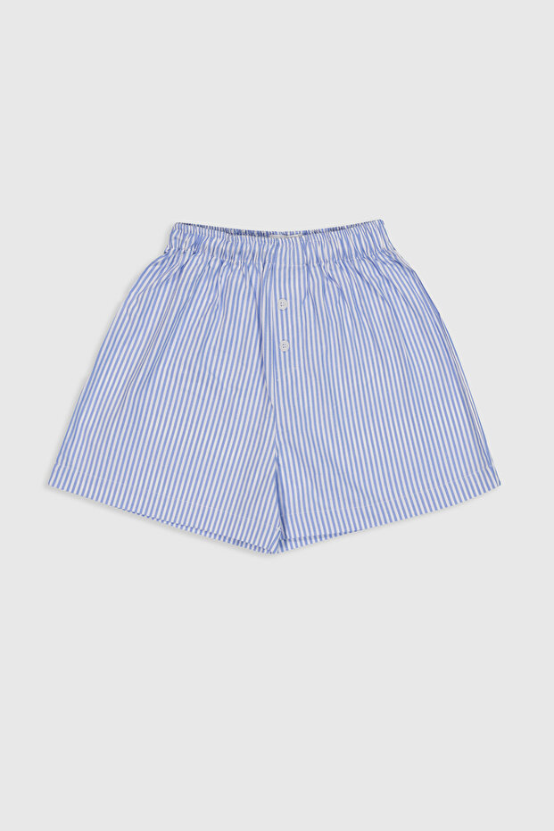 Pamuklu Kadın Çizgili Şort - 2