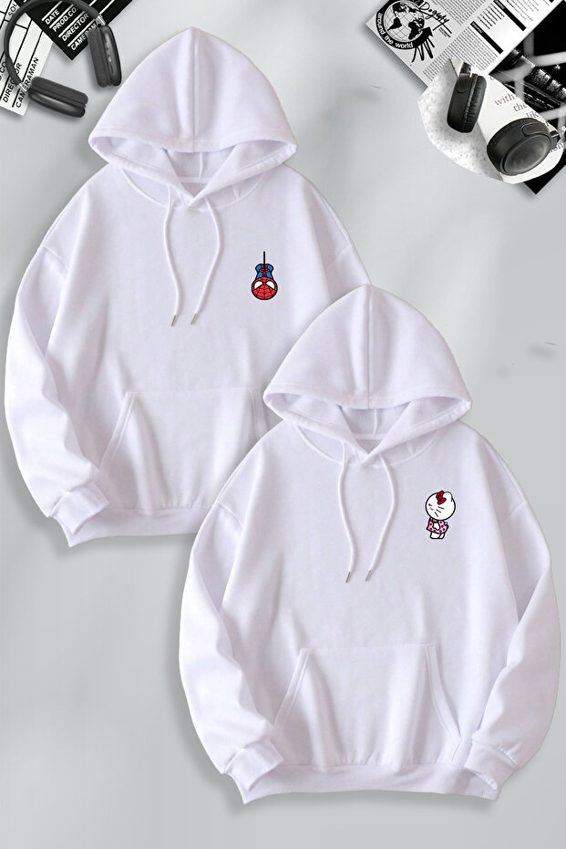 Dear Couple Combination Hello Kitty Spiderman Printed Design Hooded Sweatshirt Set of 2