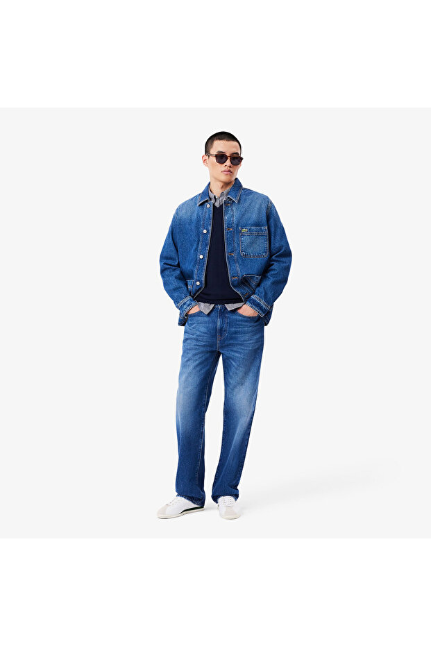 Erkek Straight Fit Lacivert Jean Pantolon - 1