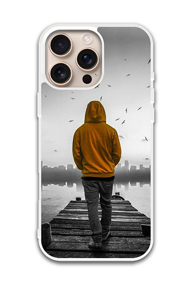 Protective Case Cover For APPLE IPHONE 16 Pro Max Sad Boy Walking (White Bumper)