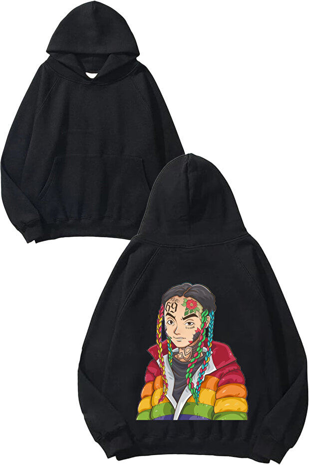 6Ix9Ine Design Back Printed Regular Fit Black Sweatshirt
