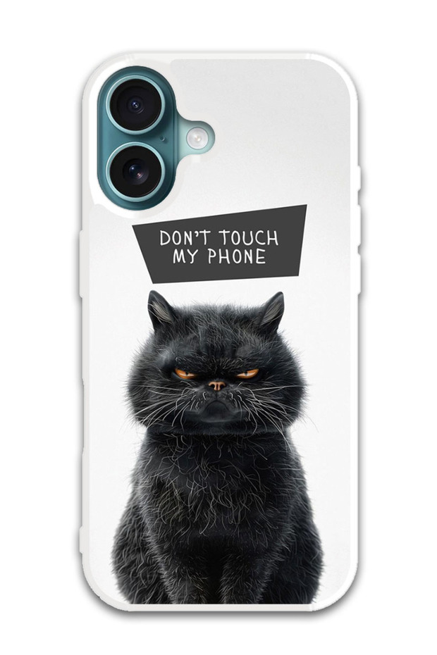 Protective Case Cover For APPLE IPHONE 16 Plus Dont Touch My Phone Cat (White Bumper)