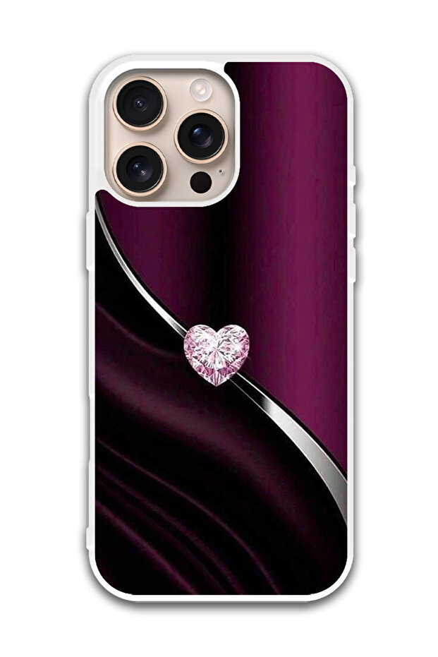 Protective Case Cover For APPLE IPHONE 16 Pro Diamond Heart (White Bumper)