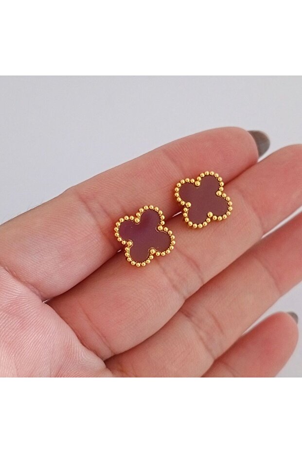 Çelik Gold Yonca Küpe - 4