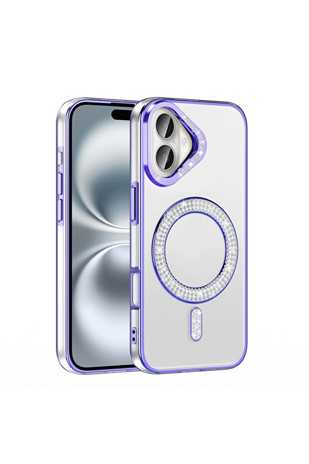 iPhone 16 Plus Case Magsafe Featured Stone Design Purple Cover Loggerhead