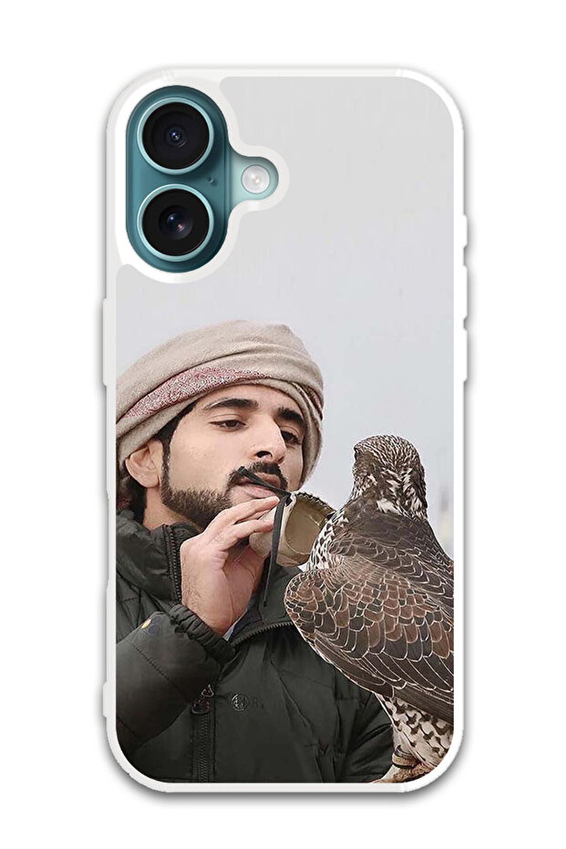 Protective Case Cover For APPLE IPHONE 16 Sheikh Hamdan Loving His Eagle (White Bumper)