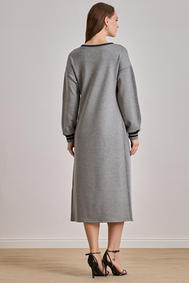 Bilekte Boy Gri Örme Elbise - 2