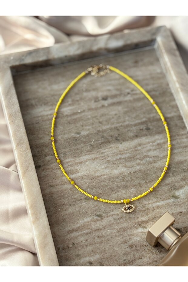 Göz Charm Detaylı Kum Boncuk Kolye - 2