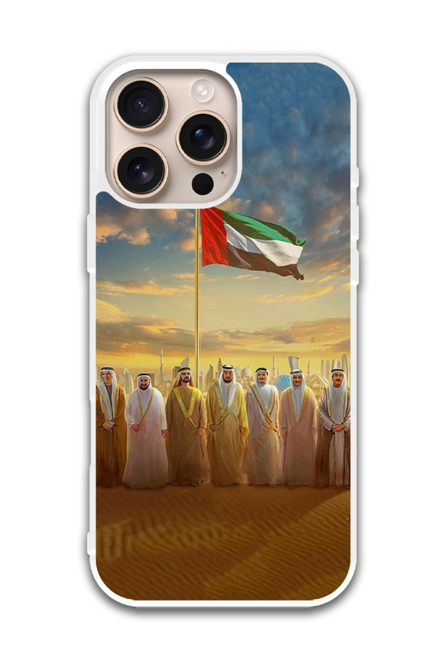Protective Case Cover For APPLE IPHONE 16 Pro Uae Flag Uae Rulers (White Bumper)