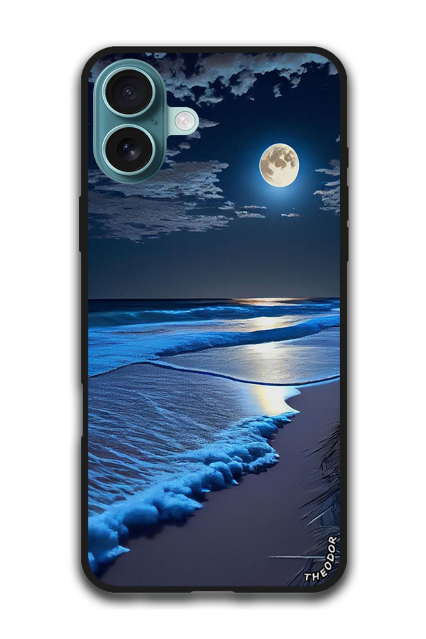 Protective Case Anti Scratch Shock Proof Bumper Cover For iPhone 16 Plus (6.7)-inch Waves And Moon