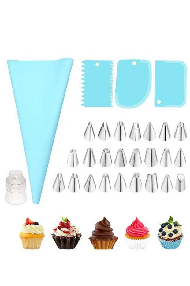 29 Pcs Piping Bags and Piping Tips Set, Stainless Steel Frosting Piping Bake Cake Decorating Kit, P