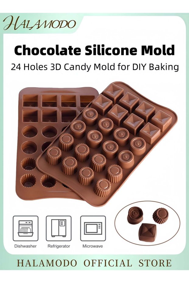 24-Cavity Multi-Shape Silicone Chocolate & Cake Baking Mold Non-Stick Food-Grade Mold for Homemade