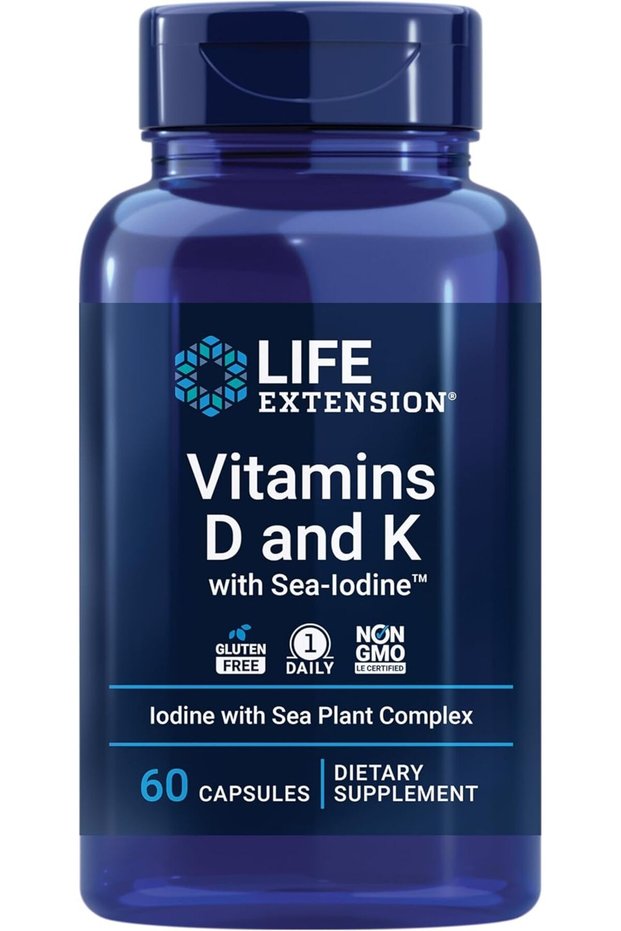 Vitamins D and K with Sea-Iodine – Bone, Brain, Thyroid & Arterial Support – Non-GMO, Once Daily, Gluten-Free – 60 Capsules