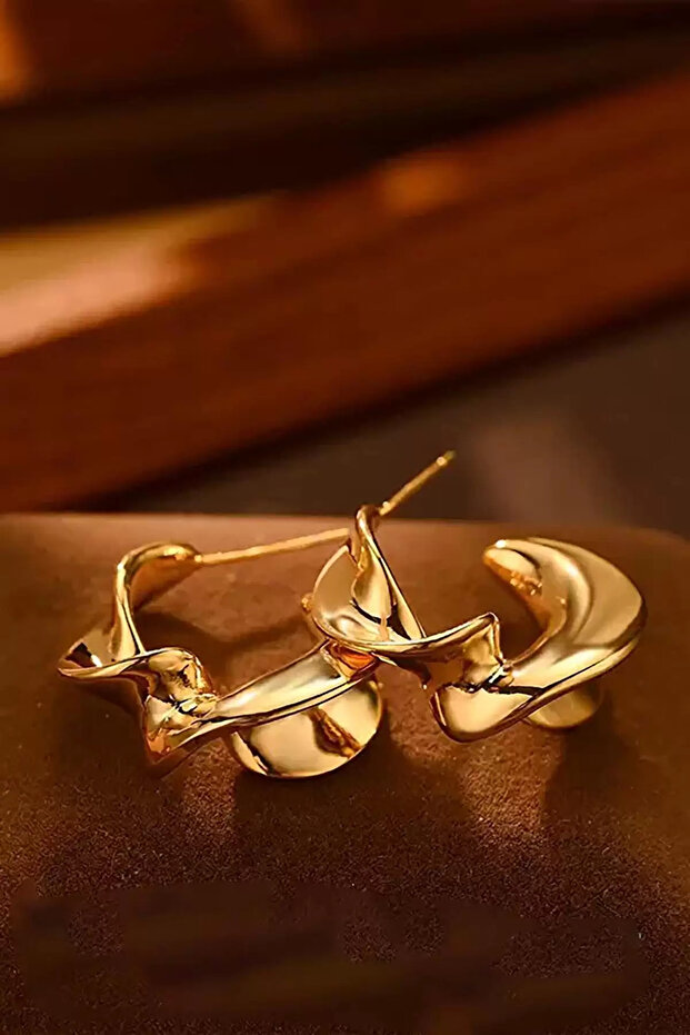 Silver Color Twist Detailed Steel Hoop Earrings (Pair)