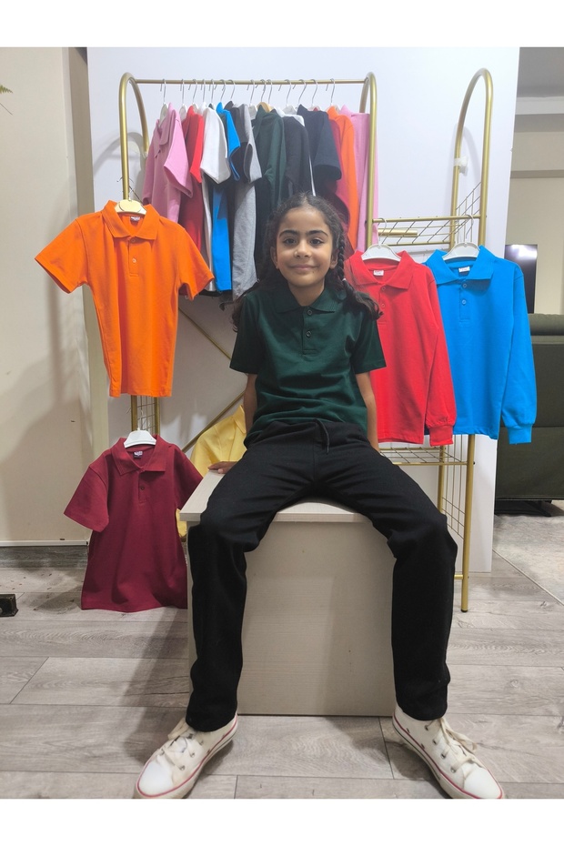 Unisex Children Teenager Polo Neck Short Sleeve School Casual T-Shirt, Breathable Fabric