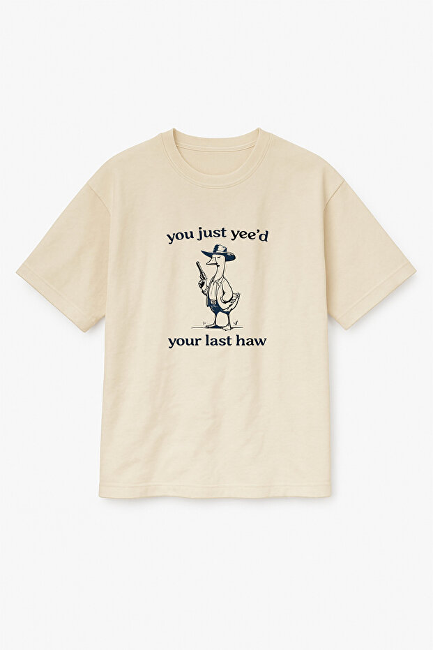 Oversize Beige Unisex Goose Printed T-Shirt T-Shirt