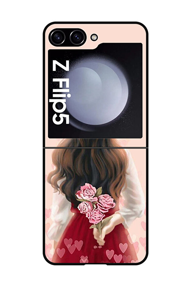 Protective Case Anti Scratch Shock Proof Cover For Samsung Galaxy Z Flip 5 Girl Hiding Flowers