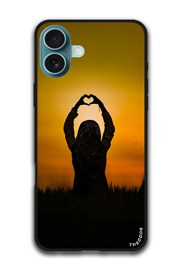 Protective Shock Proof Cover For iPhone 16 Plus (6.7)-inch silhouette_heart_sunset