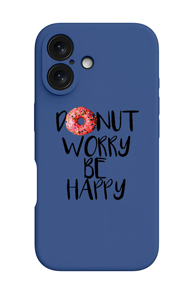iPhone 16 Blue Protective Liquid Silicone Shockproof Case - Donut worry be happy