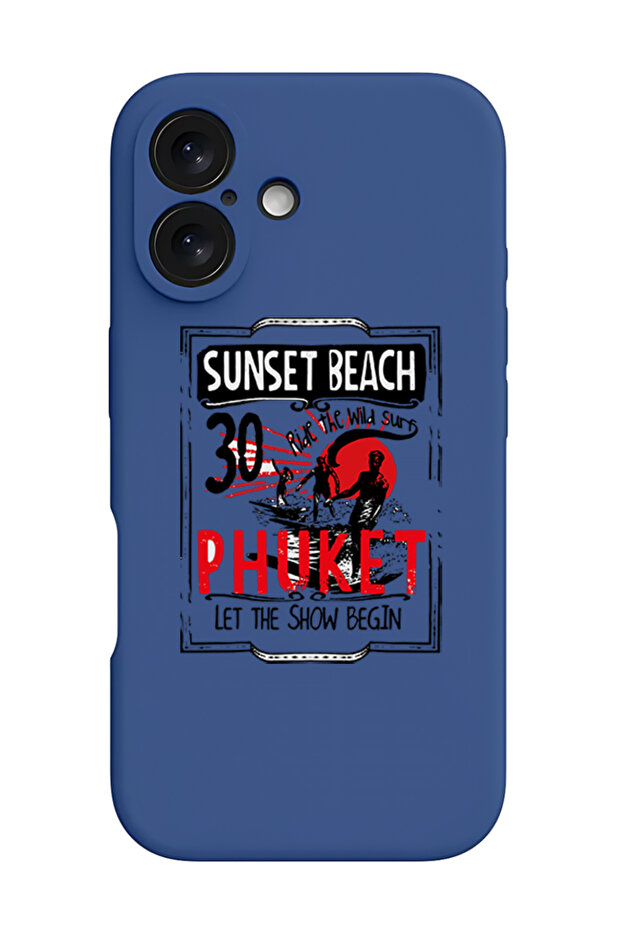 iPhone 16 Blue Protective Liquid Silicone Shockproof Case - Sunset Beach